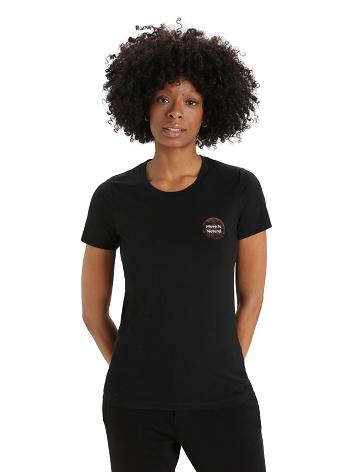Dámské Tričko Icebreaker Merino Tech Lite II Krátké Sleeve Natural Alps Černé | CZ 1342MQZA
